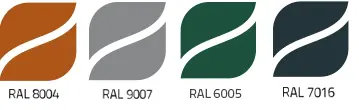 Kolory płyt warstwowych i obornickich RAL9007 RAL6005 RAL8004 RAL7016